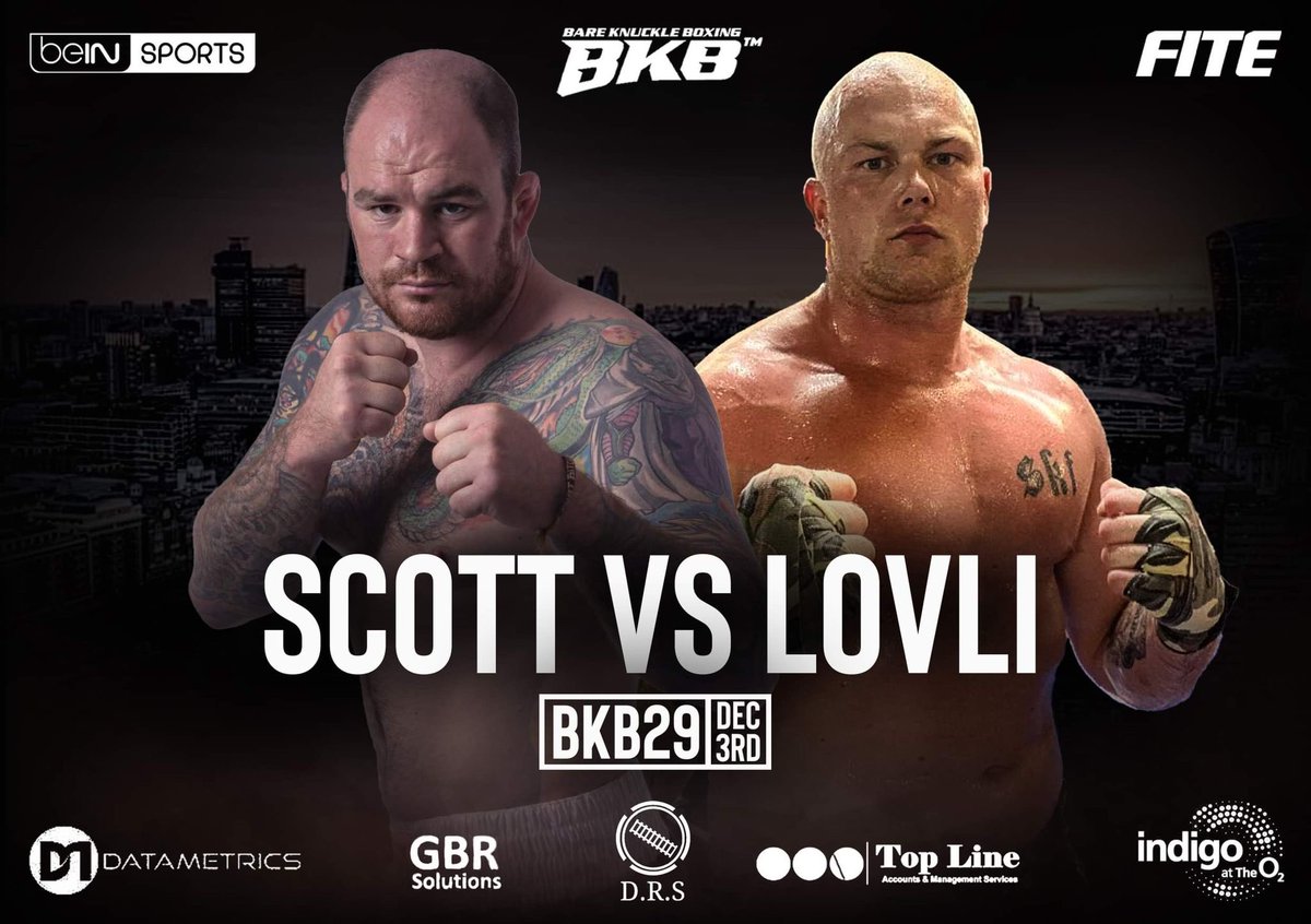 bkb_official1's tweet photo. BKB #FightChange BKB29 👊🏼💥👊🏼

Scott Vs Lovli | Bare Knuckle 

Dec 3rd #Live from The O2 #London 🇬🇧🏟

Watch https://t.co/nuVNMq8eMb https://t.co/3MwlPXcYx4