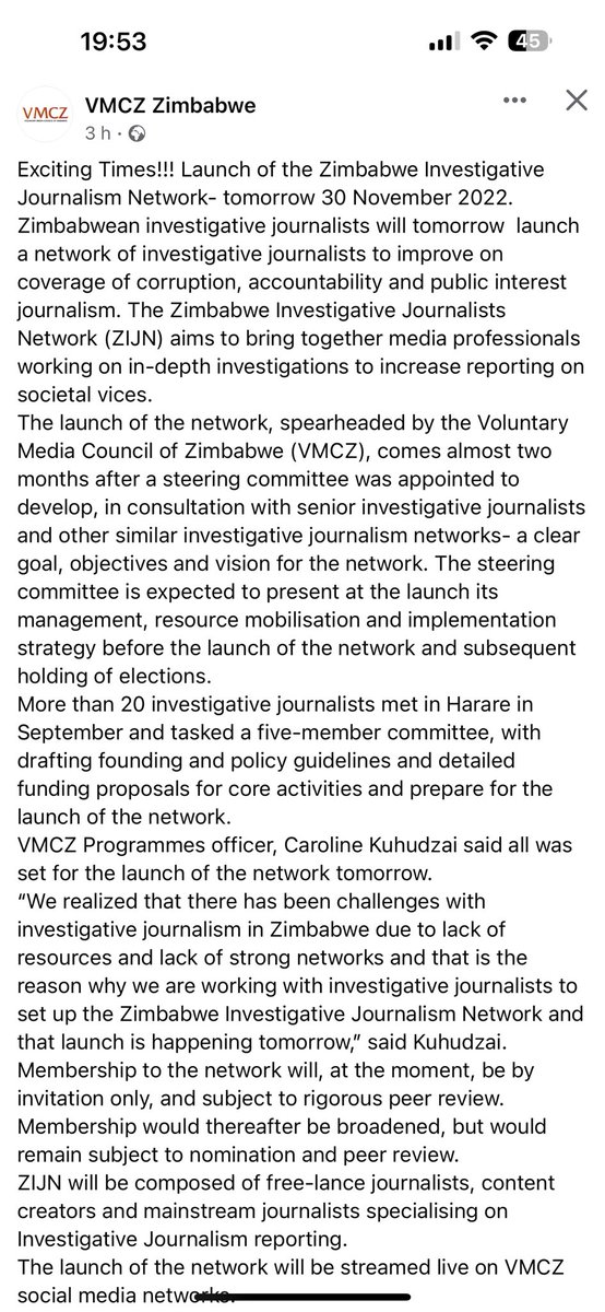 The launch of the Investigative Journalism Network, comes almost 2months after a steering committee was appointed to develop, in consultation with senior investigative journalists & other similar networks- a guiding concept note @Internews @MAZ_Zim @GMCZimbabwe @CanEmbZimbabwe