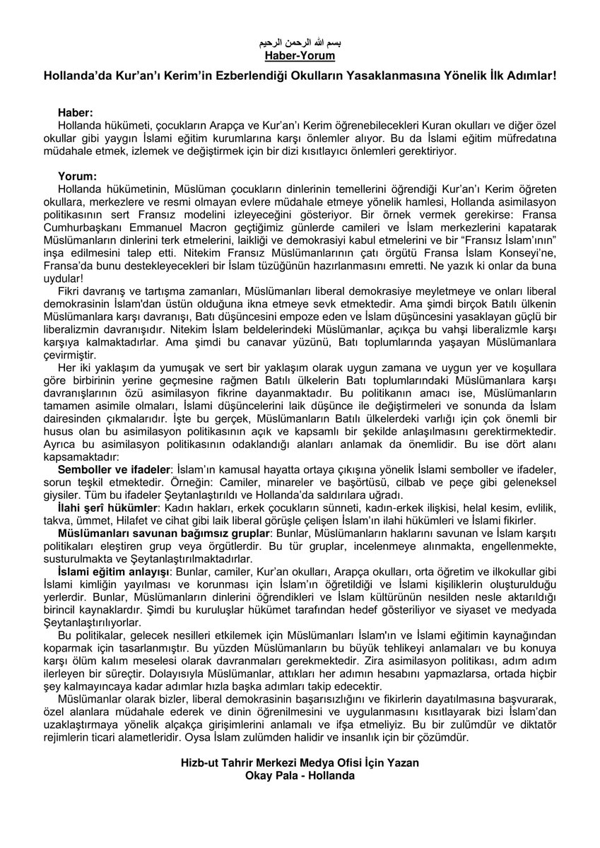 htmmbtr's tweet photo. Haber-Yorum

#Hollanda’da Kur’an’ı Kerim’in Ezberlendiği Okulların Yasaklanmasına Yönelik İlk Adımlar!

#Fransa #EmmanuelMacron #HizbutTahrir #OkayPala 

https://t.co/uRoNQ39fnd https://t.co/q2XRu08so2