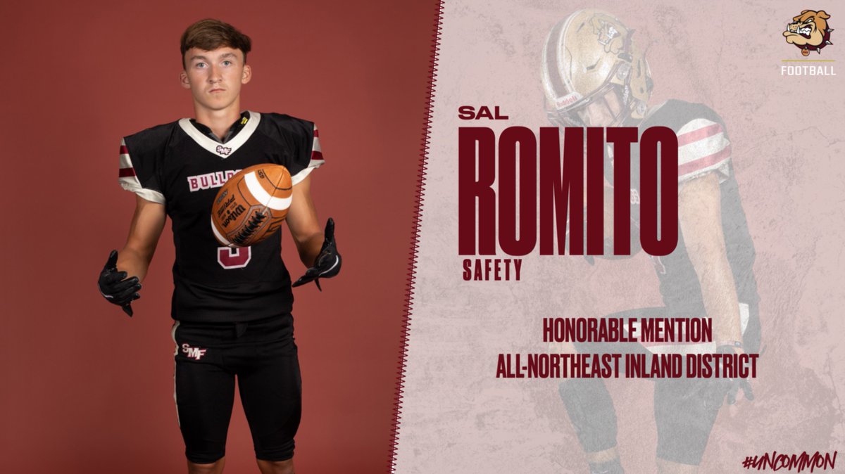 Congrats to 2023 Safety <a href="/SalRomito3/">Sal Romito</a> on being selected as HONORABLE MENTION All-District! GO BULLDOGS! #UNCOMMON