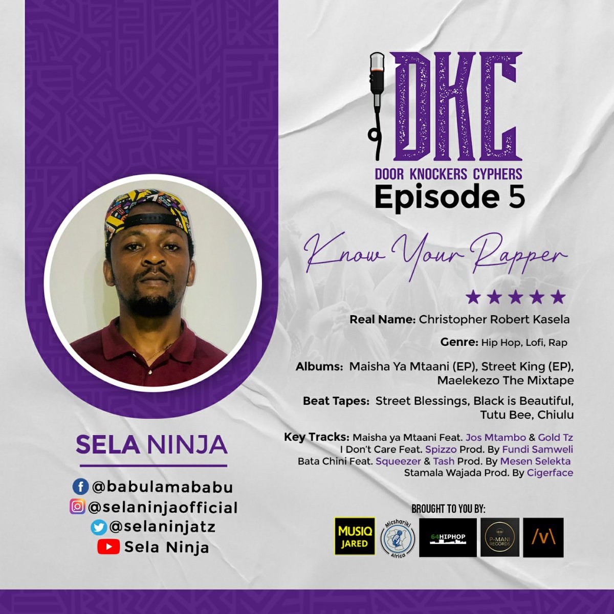 MkoKeNya's tweet photo. DKC- Episode 5

Know Your Rapper! - Sela Ninja

Straight Outta Kigamboni, Dar es Salaam, 🇹🇿

Dropping soon! 

In case you missed Door Knockers Cypher Episode 4. Check it out: 

https://t.co/R2xKXUuOud 

Sela Ninja - Utu Uzima Dawa, Ujana Kipawa -
 https://t.co/bFIEPI1yFK https://t.co/qmG0JS0C8X