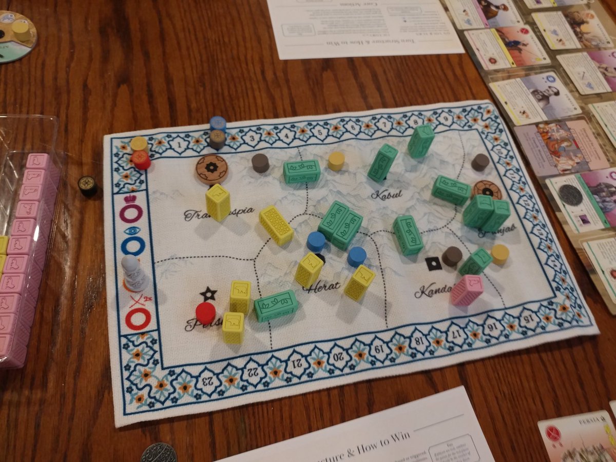 BoardGameBloke's tweet photo. Trying to get a game of Pax Pamir 2e for a while. Also trying to learn new #boardgames too so. Decisions decisions. Played Libertalia instead. Might have to bring other Pax titles to the #VCSBG Monday night gaming. https://t.co/Jm1Dpn0Mcj
