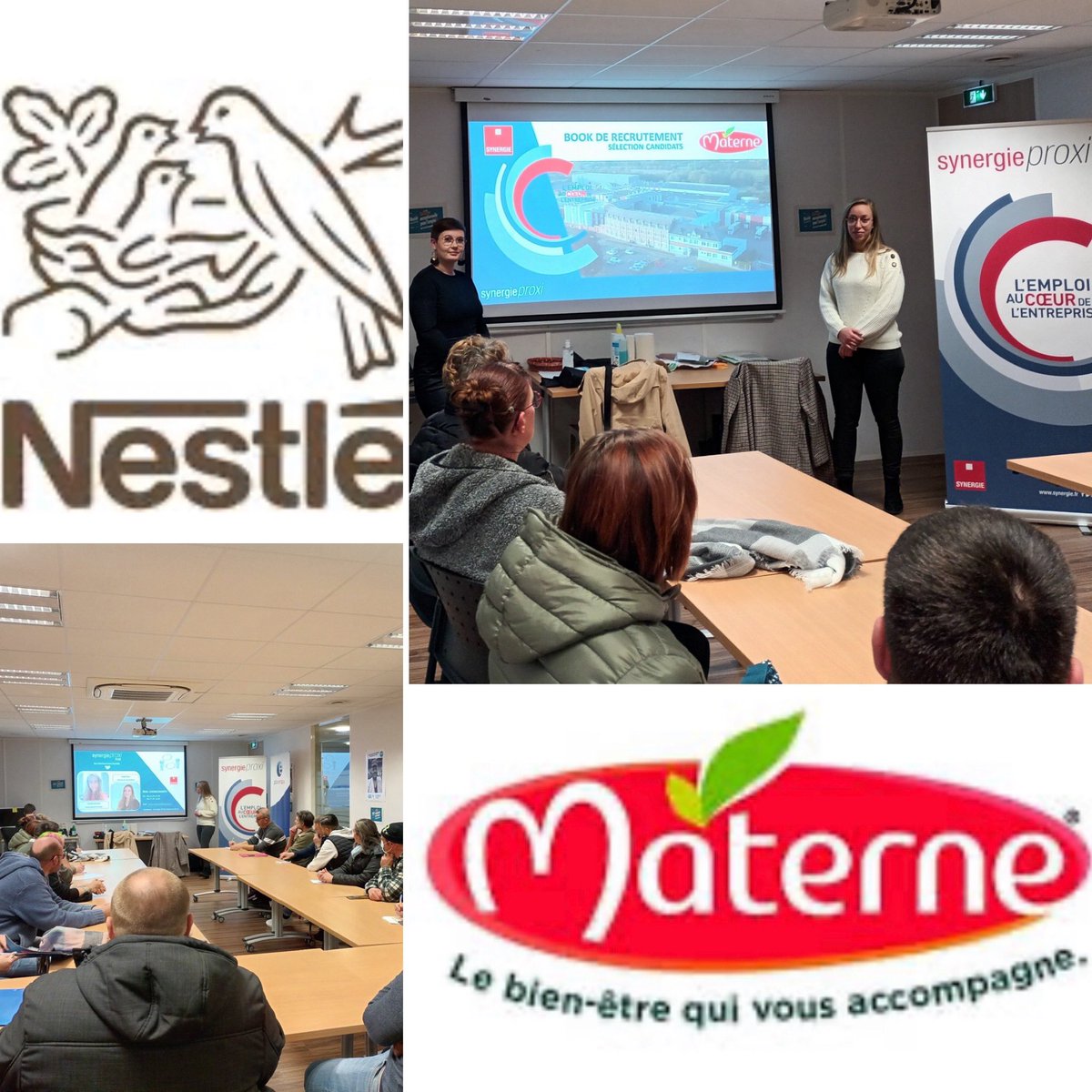 Dans le cadre de la #semaineIndustrie, Synergie Proxi était présent afin de présenter le processus de recrutement, les conditions de travail et les différents postes au sein des entreprises #Nestle et #Materne 🆙