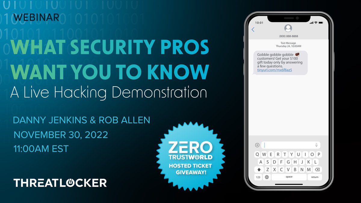 ThreatLocker's tweet photo. Don't miss out on your chance to win a hosted #ZTW ticket! Join ThreatLocker's Danny Jenkins and Rob Allen tomorrow at 11 a.m. EST as they demonstrate a LIVE ransomware hacking, followed by a mitigation strategy with the ThreatLocker solution. 👨💻👾 https://t.co/7WaI35fOqK https://t.co/DXKmWFwFvR