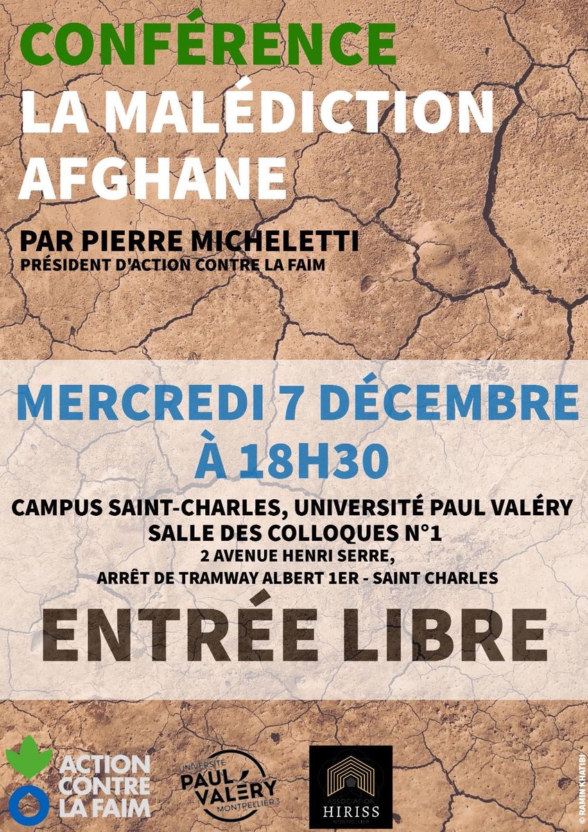 Bravo à <a href="/AssoHIRISS/">Association HIRISS</a> pour l’organisation de cette conférence de Pierre Micheletti, Président <a href="/ACF_France/">ActionContreLaFaim</a>, à <a href="/univpaulvalery/">Université de Montpellier Paul-Valéry</a>.

#MasterHiriss #DUPrépaSciencesPoetJournalisme #Afghanistan