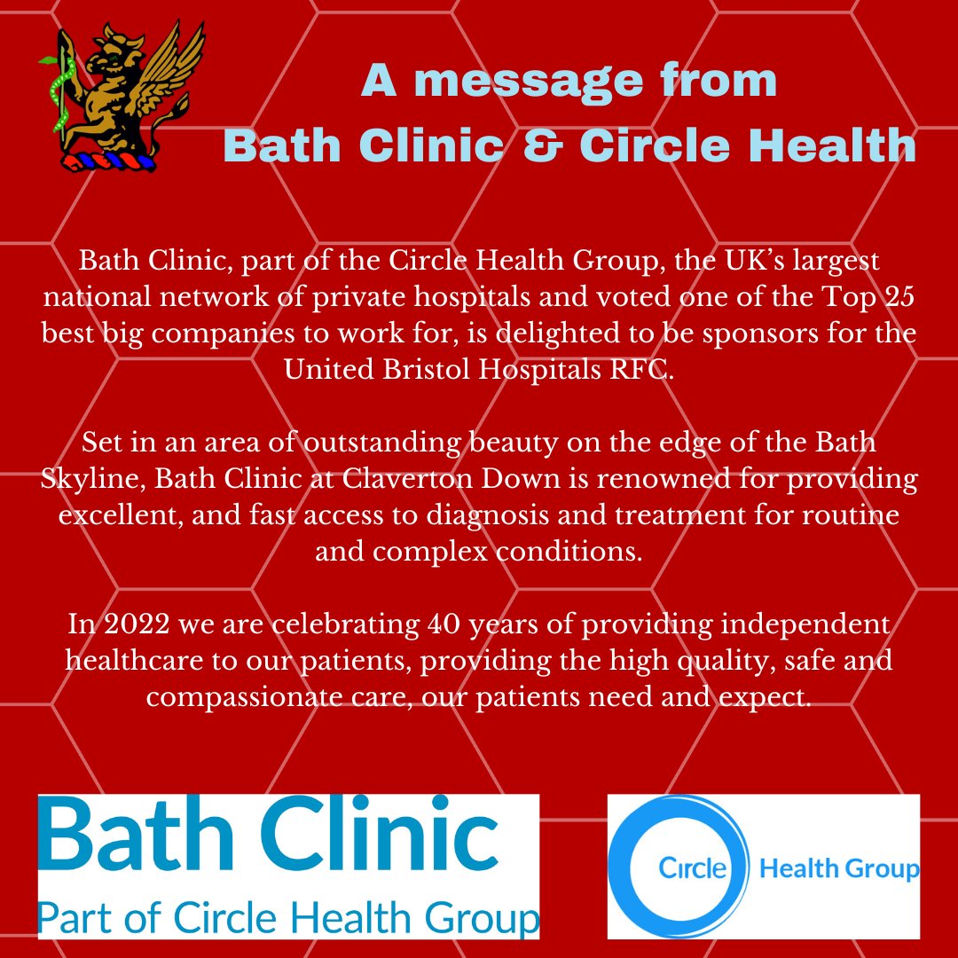 UBHRFC's tweet photo. Exciting news to announce...
The UBHRFC is proud to be officially sponsored by Bath Clinic, part of the Circle Health Group! https://t.co/a0OBQulm75