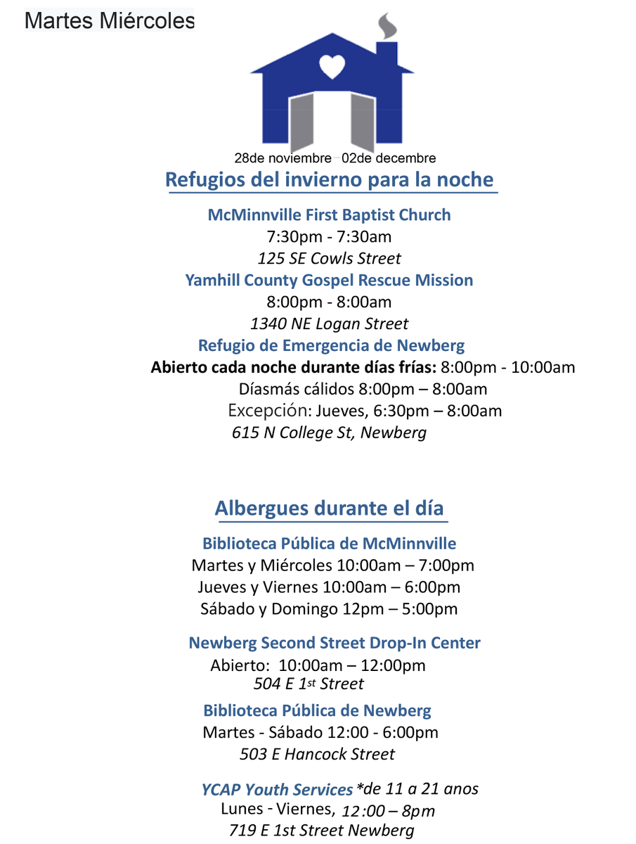 Oh, the weather outside is frightful! ☃️ Temperatures are dropping as winter rolls into the Willamette Valley. Check out the updated list of Warming Shelters, including Daytime and Overnight locations. 
newbergoregon.gov/community/page…