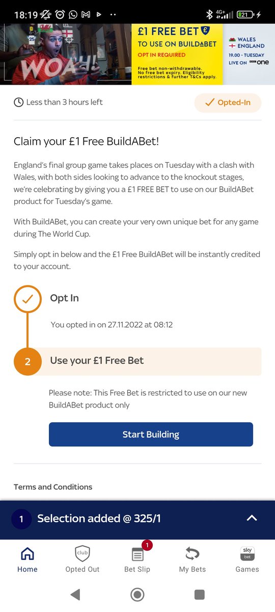CharlieHarper94's tweet photo. @SkyBetHelp why is my £1 free bet not appearing? Not used it https://t.co/mmFwV3cuGJ