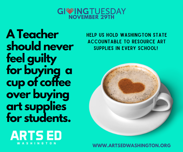 Today is Giving Tuesday! ArtsEd Washington is raising $10,000 today to ensure students have equitable opportunities to celebrate, share, and participate in the arts.  Donate today! t.ly/KPH9D #GivingTuesday