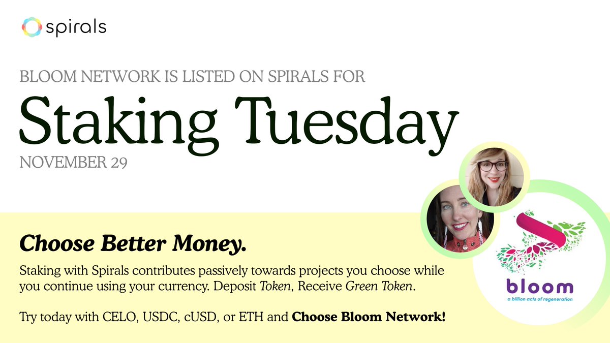 OurBloomNetwork's tweet photo. π± Have some crypto sitting around in your wallet? Stake it with @SpiralsProtocol and the yield is sent to our grassroots climate action network. Your principle can be unstaked at any time.
Help us reach our $1k staked goal here π€https://t.co/3ibpyumVTC
#StakingTuesday https://t.co/sjoC805yes