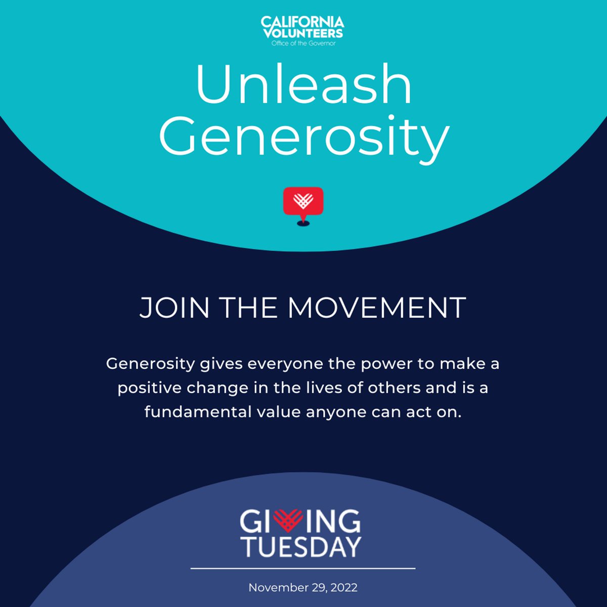 #GivingTuesday is a day that encourages people to give back to our incredible nonprofits in CA. Join this global giving event by making a donation, volunteering your time, or helping your neighbor with an act of kindness. Learn how you can get involved at CaliforniansForAll.ca.gov.