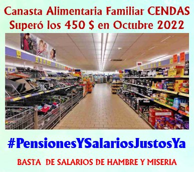 El salario Minimo Nacional se ubica en 130 bs equivalentes a 12$ al dia de hoy.
Dos kilos de carne de primera
cuestan 130  bolivares. Y lo demás? 
La canasta alimentaria en 459 $ equivalentes a 4.957 bolivares

#PensionesYSalariosJustosYa 

Basta de salarios de hambre y miseria