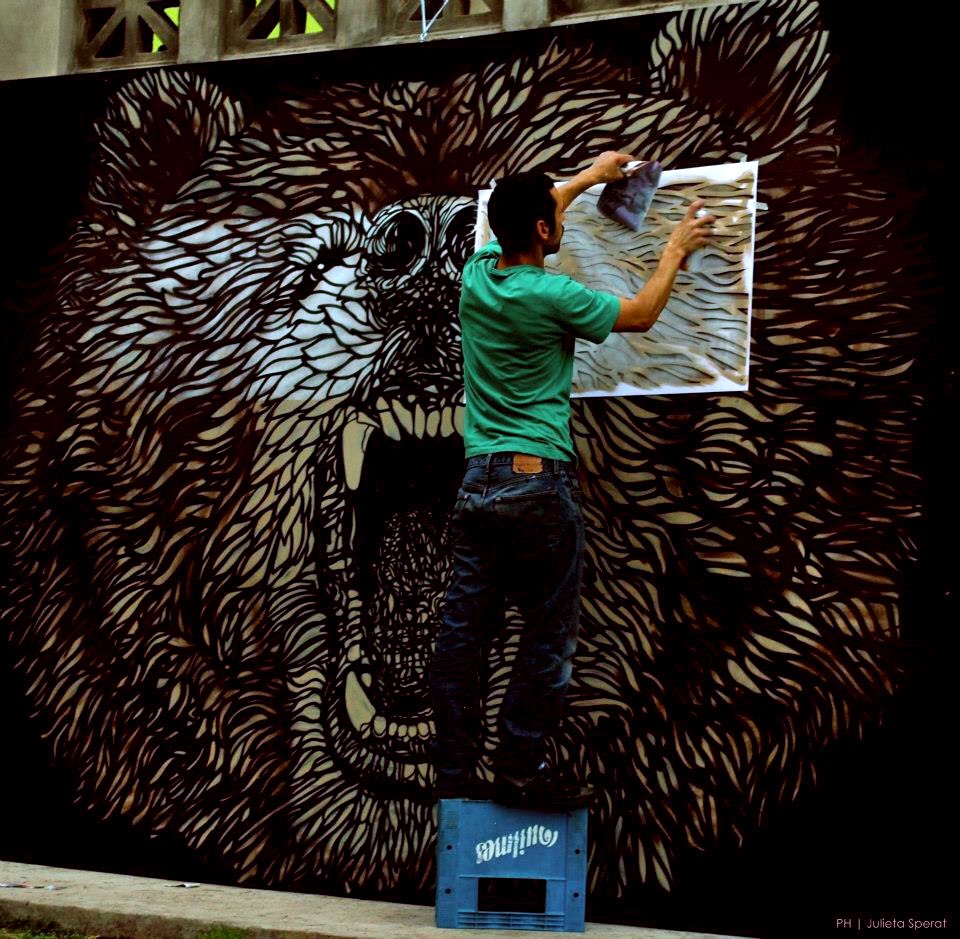 A bear stencil: the mural intervention on the Caraffa Museum was 10 years ago! #stencil #streetart