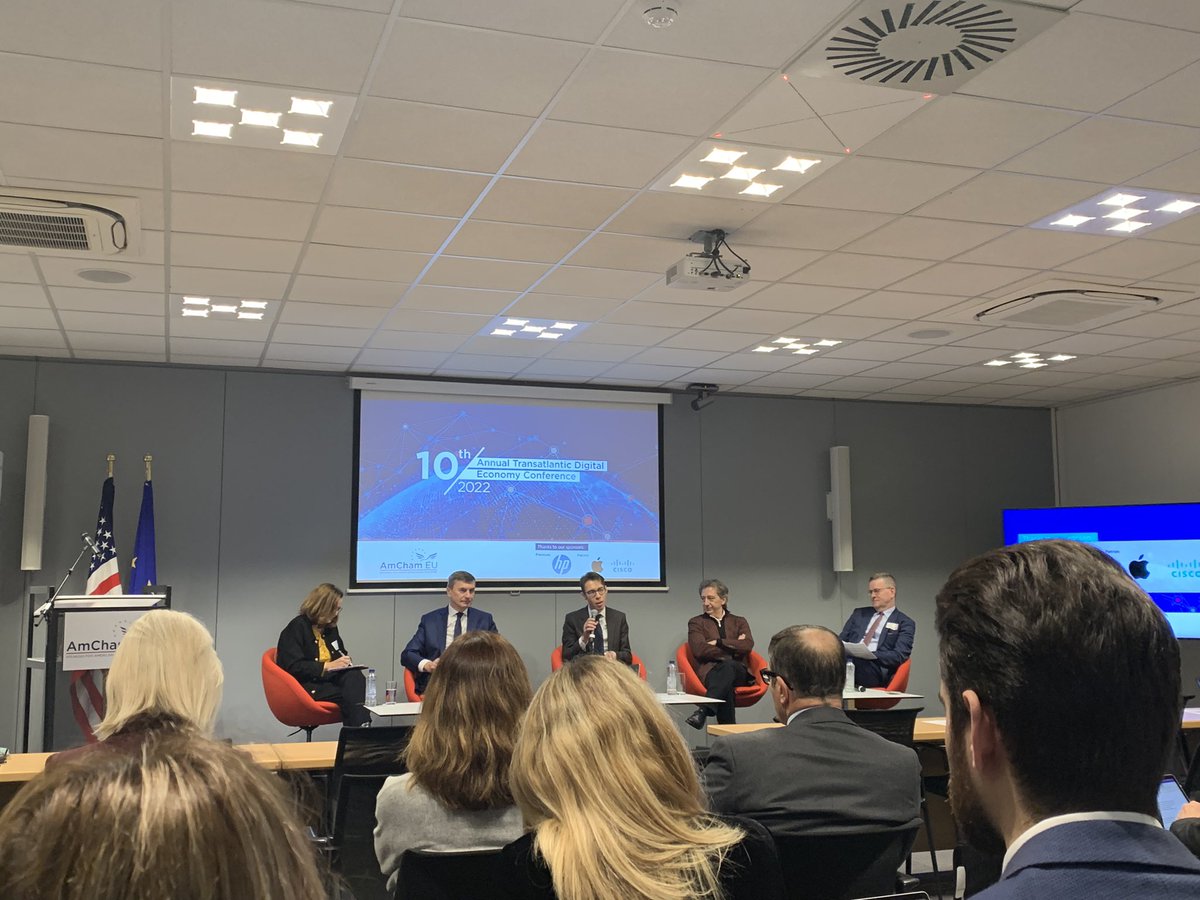 AlikiFoi's tweet photo. A couple of highlights from today’s @AmChamEU #DecadeofDigital conference. Good to hear about the optimism on how to move forward the 🇪🇺 🇺🇸 relationship on digital. Everyone agreed on deep and meaningful cooperation. Expect concrete results from next TTC meeting. https://t.co/U6EcQJSTyo
