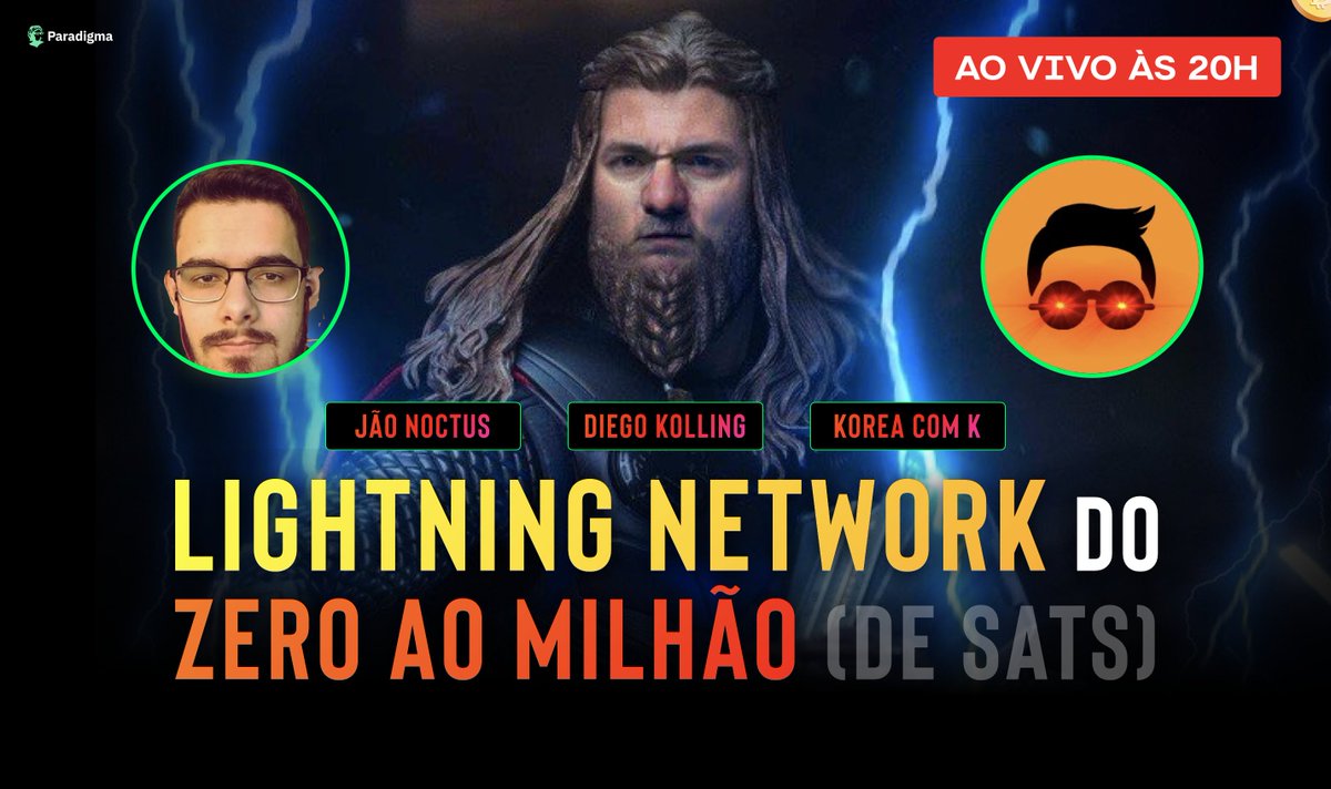 ParadigmaEdu's tweet photo. 🔴 Hoje às 20H tem live AQUI e no nosso canal 📺 

Tema: COMO MONTAR e OPERAR um NÓ de #Bitcoin na prática.

@diegokolling vai receber @jaoNoctus e @KoreaComK pra explicar como TODO MUNDO pode participar da #LightningNetwork ⚡️ e ser remunerado por isso 🤑 https://t.co/5g2ye5ZCSz