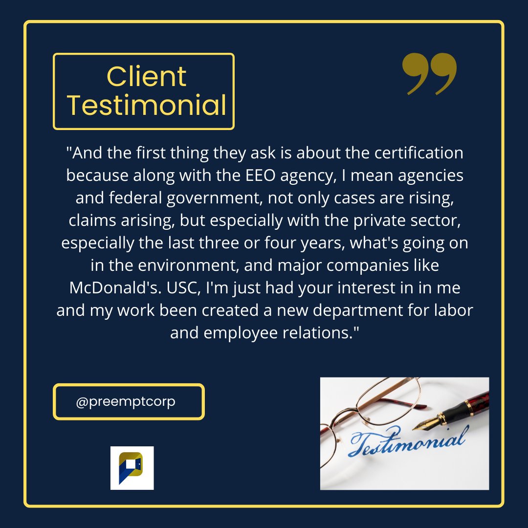 preemptbizofeeo's tweet photo. #TuesdayTestimonials from our Marketing Biz of EEO Empowerment Hour https://t.co/9Yx85IEXAd

#eeo #clienttestimonials #federalcontracts #eeo #eeotraining #independentcontractors https://t.co/jZctNBID8u