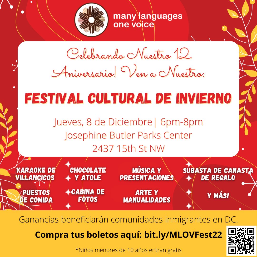 We're celebrating our 12th Anniversary! We'll have food, games, activities, and fun for the whole family! Proceeds from the event will benefit immigrant communities in DC.

Buy your tickets here: bit.ly/MLOVFest22