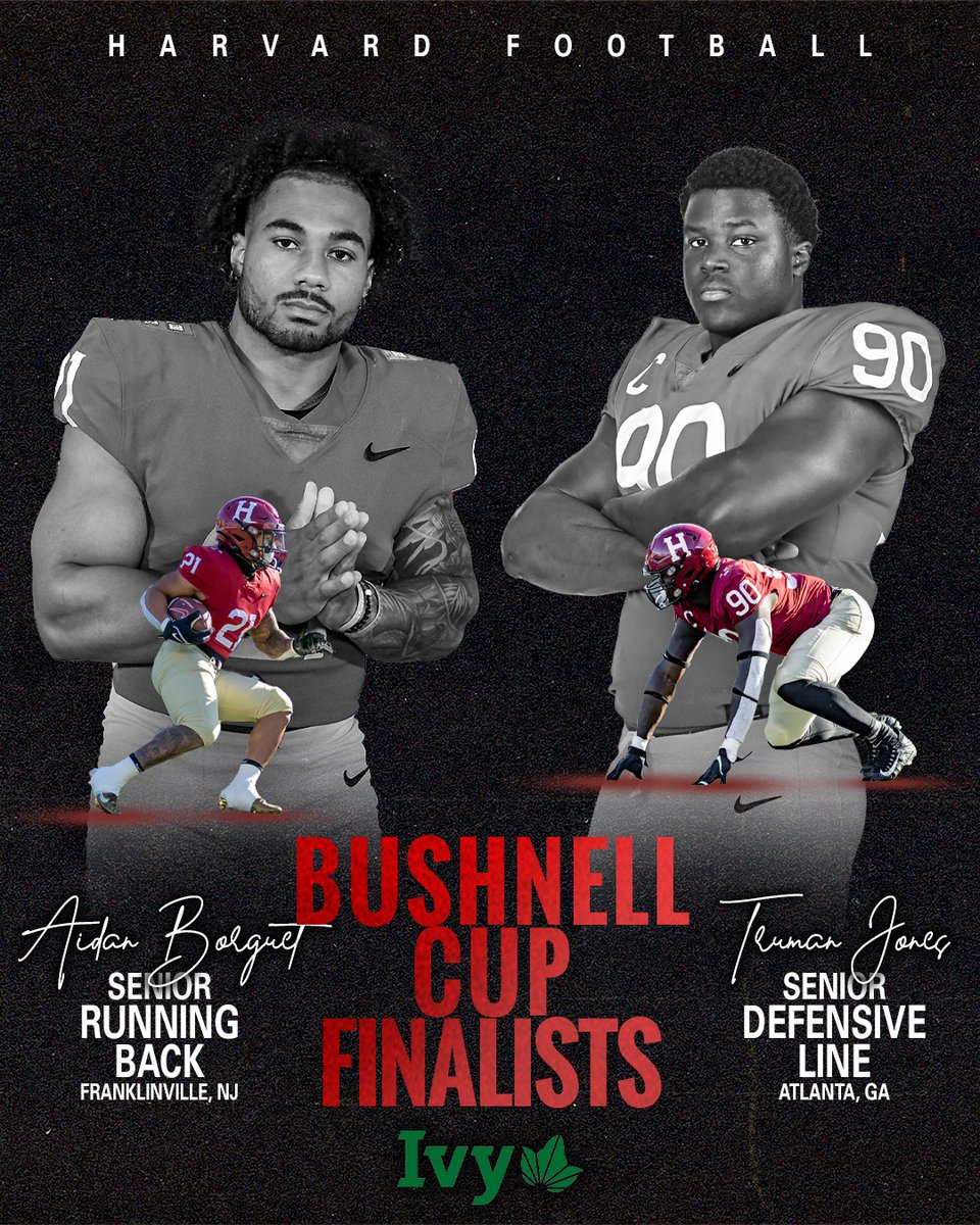 𝙏𝙬𝙞𝙣 𝙋𝙞𝙡𝙡𝙖𝙧𝙨. 🙏 💪

We've got 𝙛𝙞𝙣𝙖𝙡𝙞𝙨𝙩𝙨 for the <a href="/IvyLeague/">Ivy League</a>'s Bushnell Cup on both the 𝙤𝙛𝙛𝙚𝙣𝙨𝙞𝙫𝙚 and 𝙙𝙚𝙛𝙚𝙣𝙨𝙞𝙫𝙚 sides of the ball! 👏

➡️ Aidan Borguet
➡️ Truman Jones

📰 bit.ly/3OKiP8g

#GoCrimson #OneCrimson