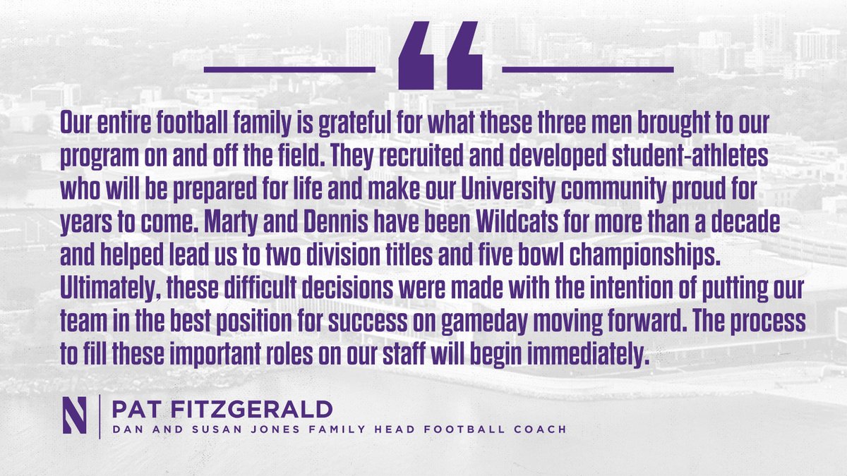 NUFBFamily's tweet photo. This morning @coachfitz51 informed the team that DC Jim O'Neil, DL coach Marty Long and WR coach Dennis Springer will not be retained. #GoCats 

🏈 https://t.co/F6hIRwxLT1 https://t.co/xMEc0vJuvN