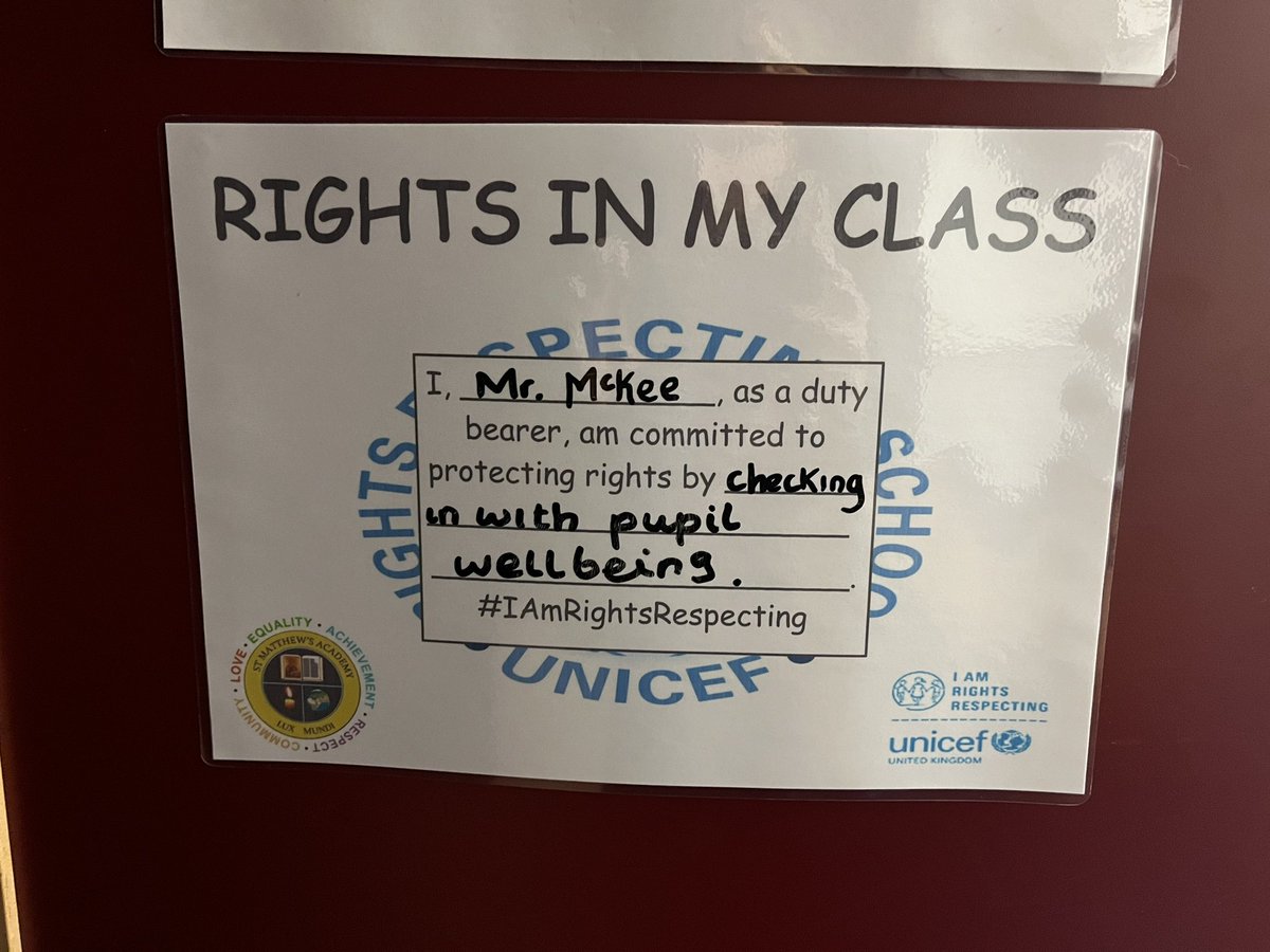RRS_StMatts's tweet photo. Today’s theme for Rights Week day 2 was the role of duty bearers. Staff have been demonstrating how they protect children’s right on their duty bearers pledge. Look out for them on classroom doors around the school #RightsWeek 👩🏻🏫 👨🏻🏫 https://t.co/srASw5MO1E