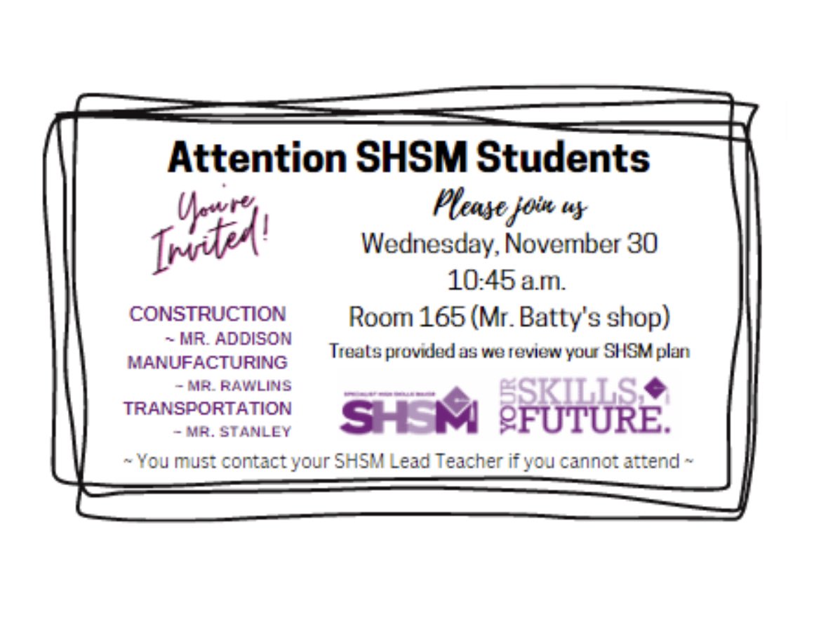 IE Weldon SS (@ieweldonss) on Twitter photo Meeting tomorrow for all grade 11 and 12 #SHSM students to plan the year ahead!
SHSM programs <a href="/IEWeldonSS/">IE Weldon SS</a> in #construction, #manufacturing, and #transportation offers students the opportunity to tailor their learning to meet their interests and prepare for the future! #pathway Meeting tomorrow for all grade 11 and 12 #SHSM students to plan the year ahead!
SHSM programs <a href="/IEWeldonSS/">IE Weldon SS</a> in #construction, #manufacturing, and #transportation offers students the opportunity to tailor their learning to meet their interests and prepare for the future! #pathway