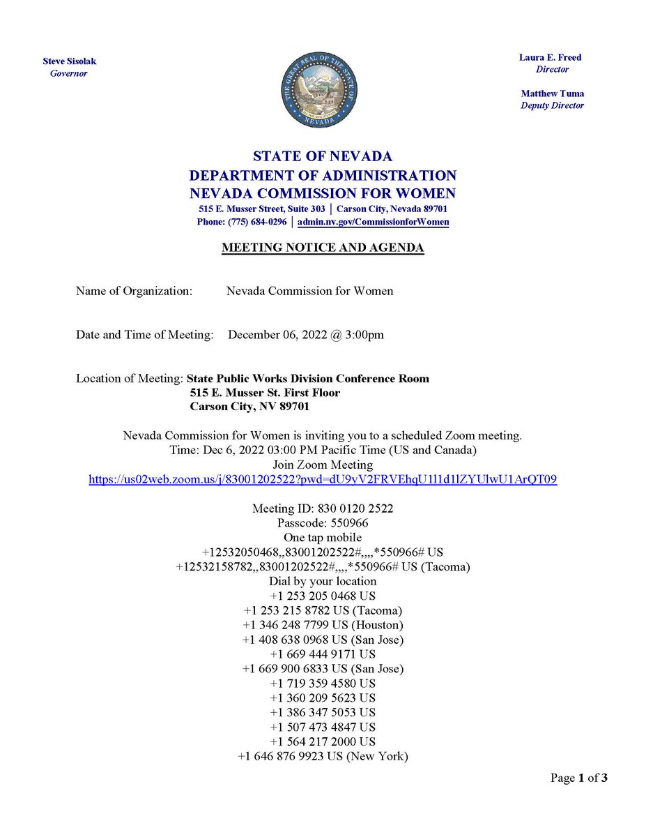NVCommforWomen's tweet photo. NCFW Meeting Agenda. https://t.co/LssSfZ9cwV