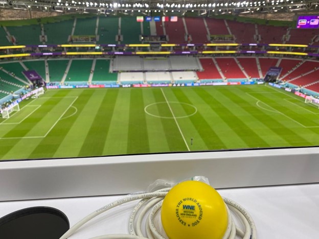 Al Thumama Stadium in Doha, just before today's group stage match between USA and Iran, and 
<a href="/WNEUniversity/">Western New England University</a> alumna Jessica Covino '10, is there! #WNEexploretheworldaroundyou #GoUSA!