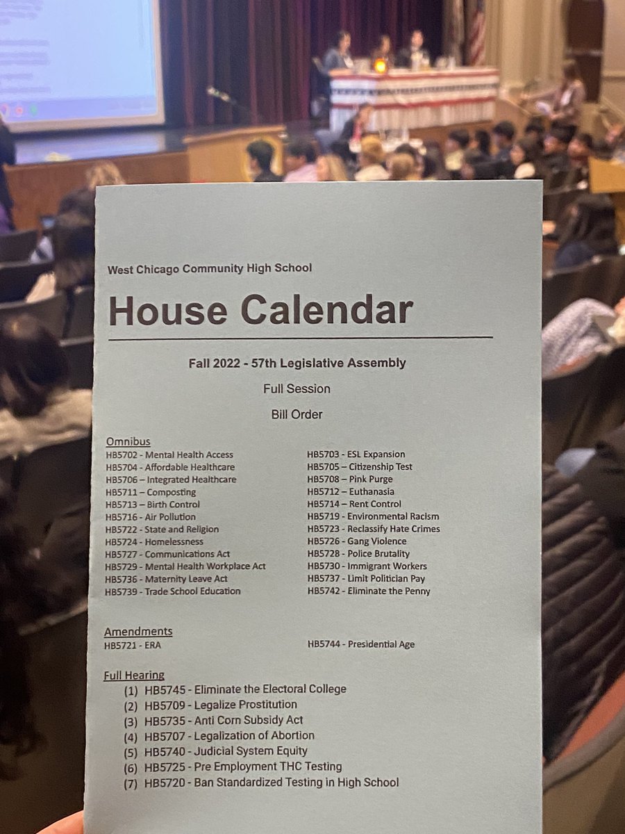 CandaceFikis's tweet image. Another successful mock full legislative session for West Chicago’s Government students. They had the opportunity to discuss the bills in caucuses, prepare speeches to present on the floor and finally vote on the bills. #WeAreWeGo