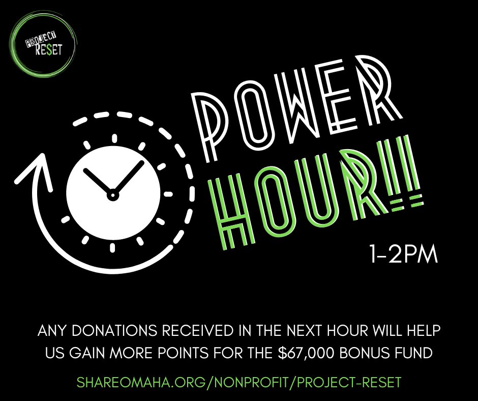 ProjectReset402's tweet photo. ⏰POWER HOUR STARTS NOW⏰
If you give during this #GivingTuesday402 Power Hour, you'll help us gain more points towards the $67,000 bonus fund. Thank you for your support and generosity. 
➡️Give now: https://t.co/63mfmvZmlg
#GivingTuesday402 https://t.co/60jprQDRXW