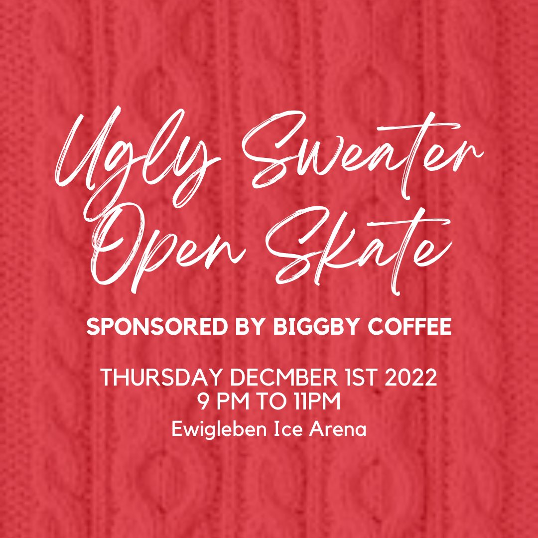 Ferris Ice Arena (@ferrisicearena) on Twitter photo Wear an ugly sweater on December 1 to Thursday Night Open Skate to get $1 off your skates! Thank you <a href="/biggbybigrapids/">BiggbyBigRapids</a> Wear an ugly sweater on December 1 to Thursday Night Open Skate to get $1 off your skates! Thank you <a href="/biggbybigrapids/">BiggbyBigRapids</a>