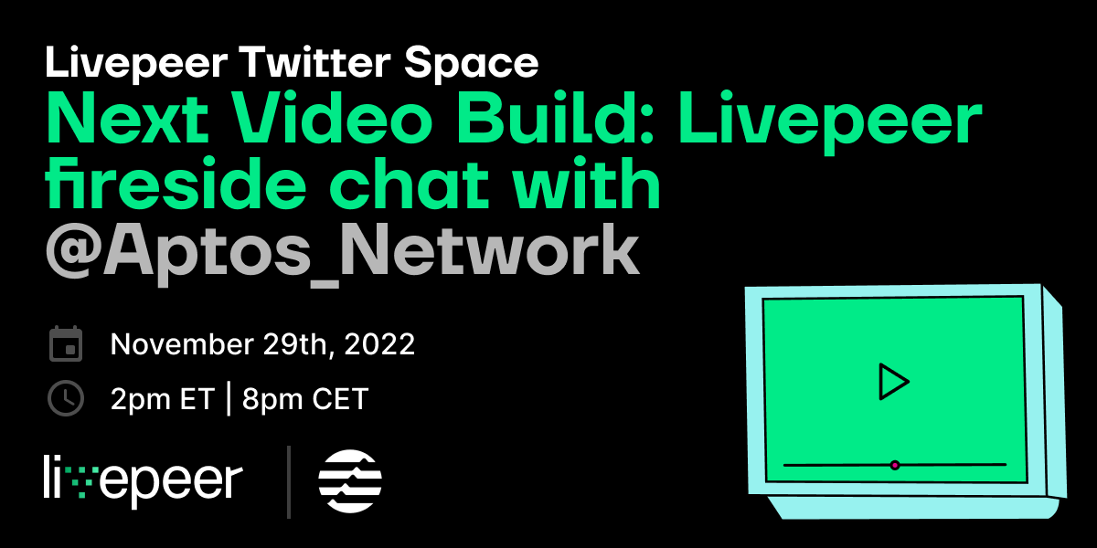 Livepeer's tweet photo. WE'RE LIVE! 🔴✨

Join our Space with @austinvirts and @neilhar, @Aptos_Network, for our Next Video Build hackathon #web3video fireside chat 🎙️🎥

👇 Tune in
🎙️ https://t.co/Np77mLDaH9 https://t.co/3uEIM2vK60
