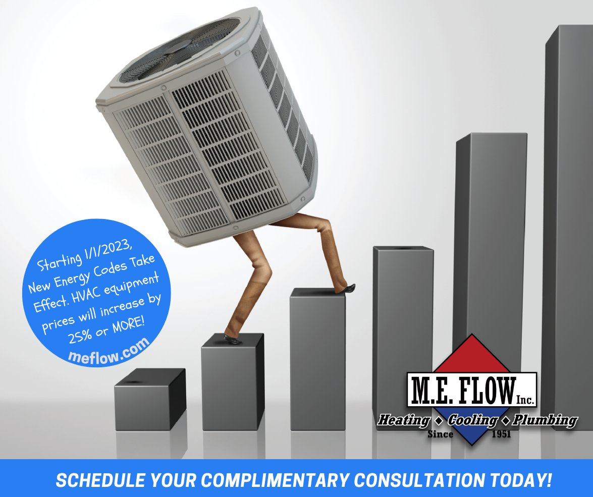 MEFlowINC's tweet photo. 💰Save Big Now on in 2022 on HVAC Equipment!
On 1/1/2023, New Energy Efficiency guidelines go into effect. HVAC prices are increasing by 25% or MORE!
Visit us online to schedule your free replacement estimate. https://t.co/MsnwuCvzg9 https://t.co/hOJSNXaixo