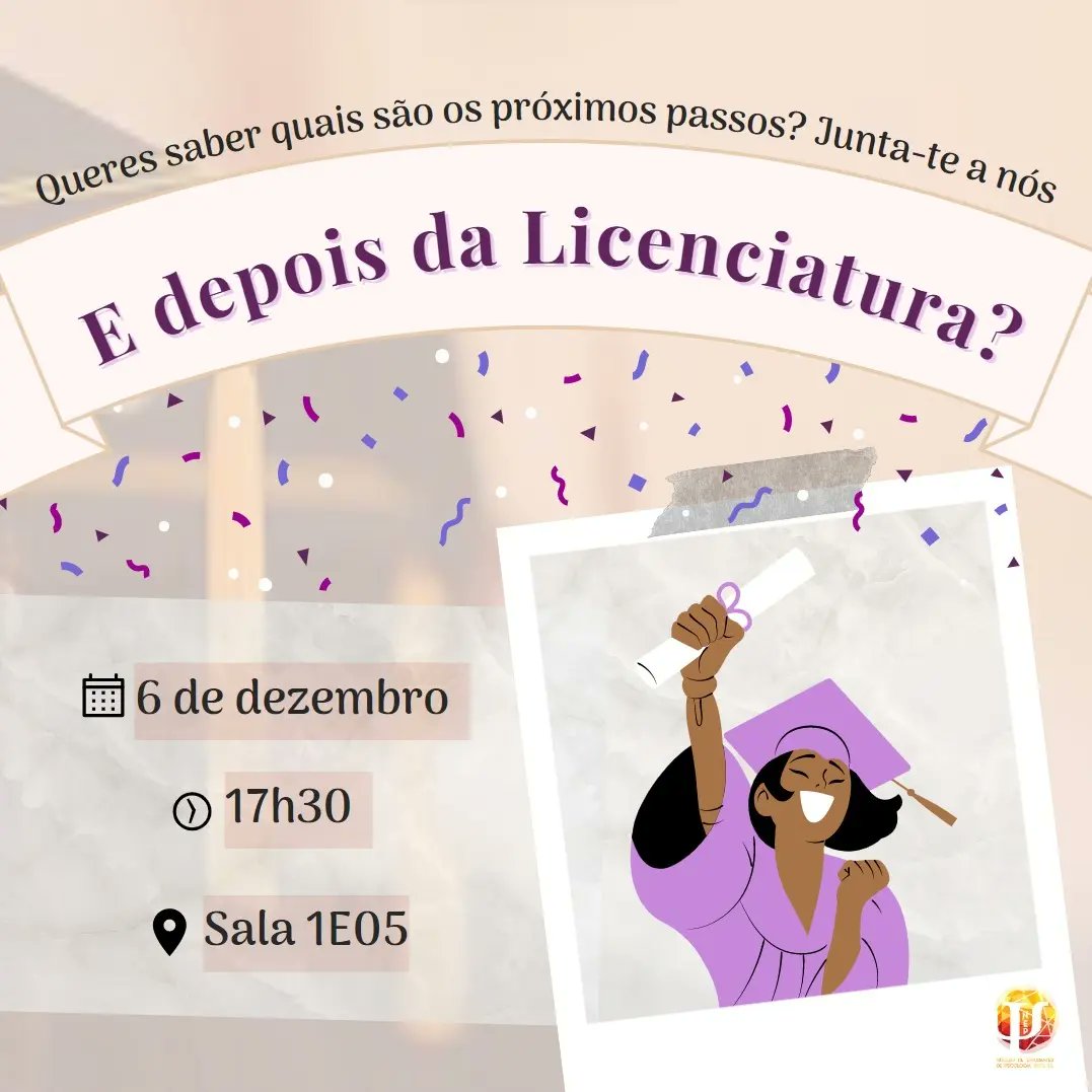 nepiscte's tweet photo. Ainda com dúvidas acerca do percurso a seguir à Licenciatura? O NEP tem as respostas para ti!

Junta-te a nós no dia 6 de Dezembro, às 17h30, na sala 1E05, para que possas esclarecer algumas das tuas questões relativamente à escolha do teu Mestrado.

Estaremos à tua espera! https://t.co/hsmifMFDtX
