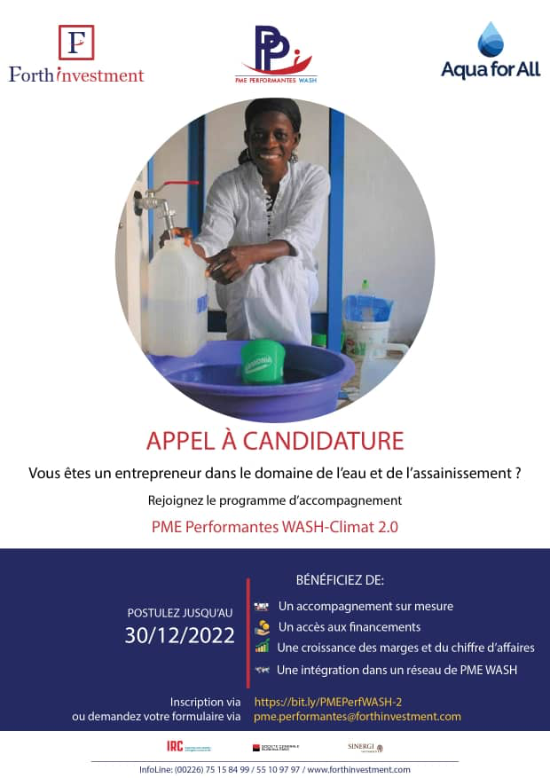 We are pleased to launch the PME Performantes WASH-climate 2.0 programme in Burkina Faso in partnership with ForthInvestment,  <a href="/IRCWASH/">IRC</a> , <a href="/Sinergi_Burkina/">Sinergi_Burkina</a> , Société générale Burkina Faso, CEAS Burkina, @MDFtweets &amp; #CEWAS. Apply &amp; get more information: bit.ly/PMEPerfWASH-2