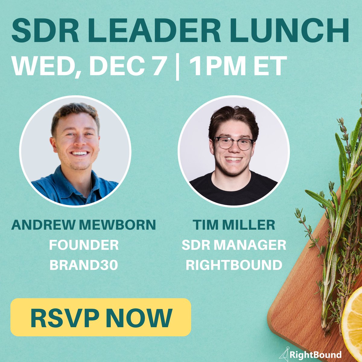 rightbound_io's tweet photo. Wondering what’s on the menu for 2023? We’re all in on social selling! 

#SDR leaders, bring your questions, tips, opinions, and appetites – we’ll bring the hot dish!

Grab your seat next to our co-host @andymewborn right here: https://t.co/xyayg33tad https://t.co/Fzw4WnI4pD