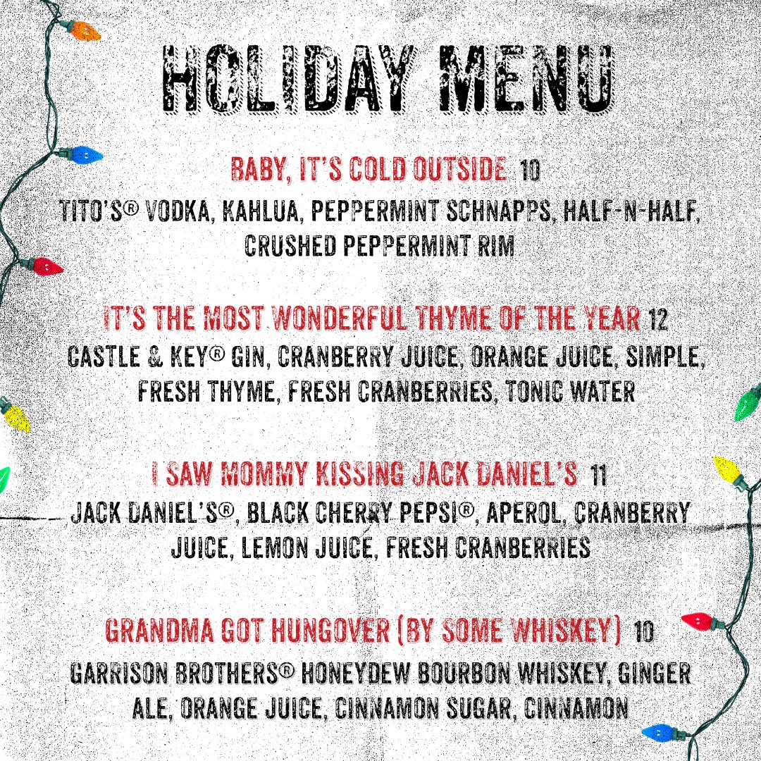 Ugh oh! Grandma Got Hungover by some whiskey! 

That's the name of our new cocktail btw. Attached is a list of our four cocktails that will be available December 1st. Stay tuned to see what the last two look like. 🥃