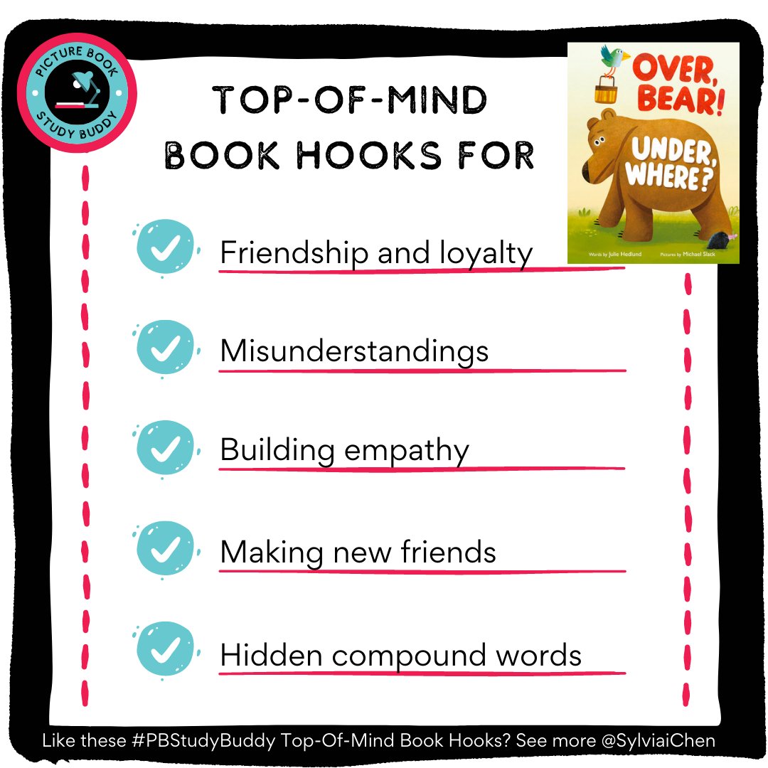 (5/5) #PBStudyBuddy Top-of-Mind Hooks: OVER, BEAR! UNDER, WHERE? (<a href="/JulieFHedlund/">Julie Hedlund SONG AFTER SONG is out now!</a>, #MichaelSlack, <a href="/Philomelbooks/">Philomel</a>, <a href="/penguinkids/">Penguin Kids</a>). ❤️/share/comment for what *you* love about #OVERBEARUNDERWHERE!