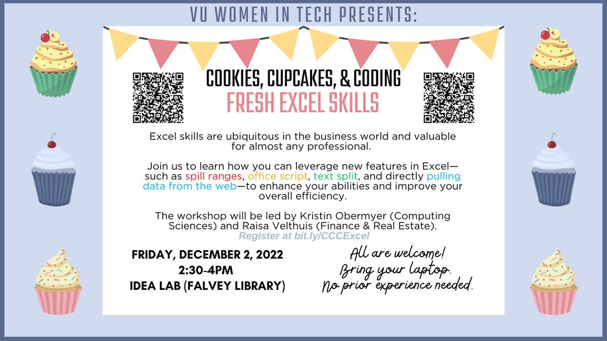 VUWomenInTech's tweet photo. You are invited to join our upcoming workshop on the latest Excel features. You will learn about a variety of new Excel functions and data types that are sure to impress your (future) supervisor!

Register here: https://t.co/DkRtvW0vAg https://t.co/qjRkTrzTsU