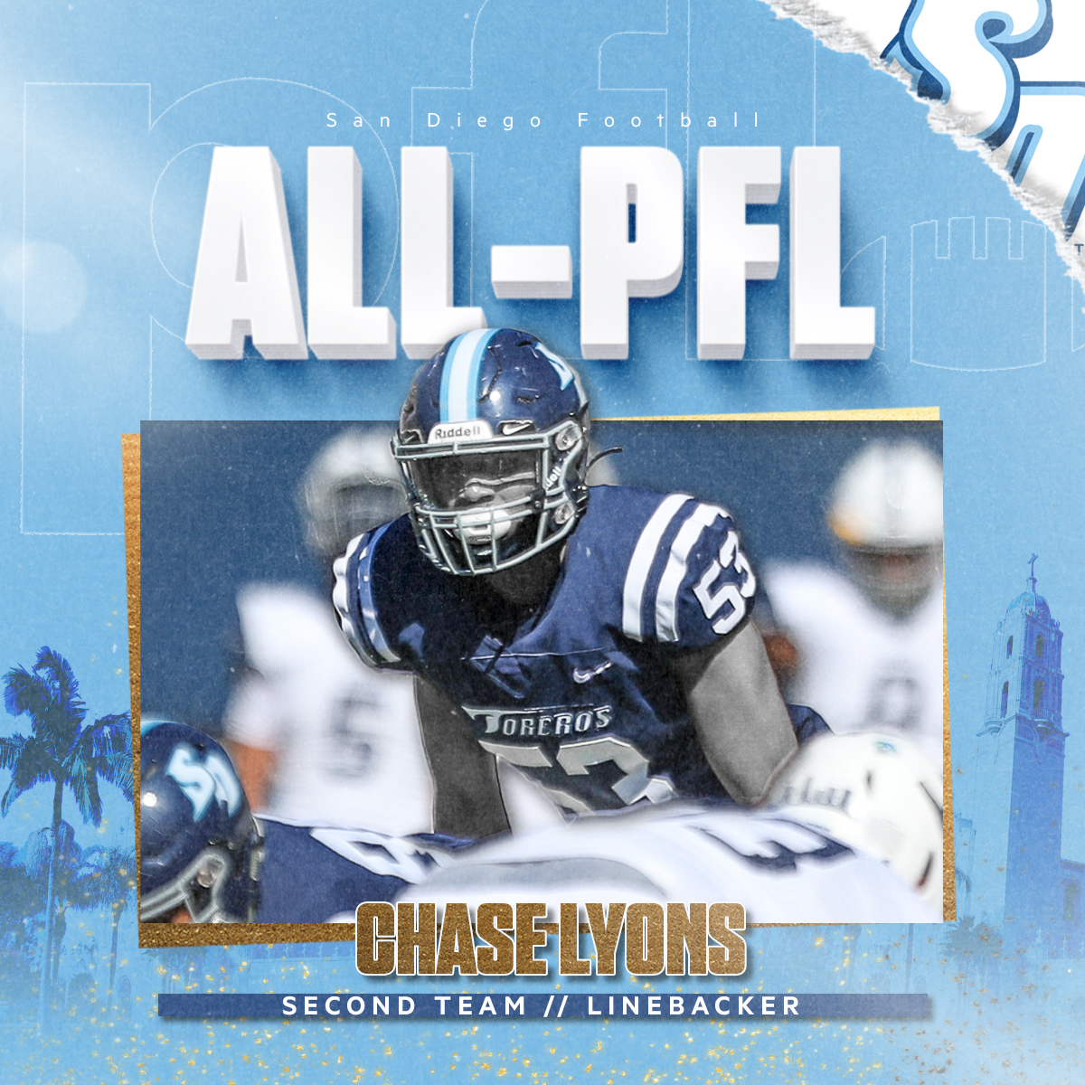 𝐀𝐥𝐥-𝐏𝐅𝐋 𝐒𝐞𝐜𝐨𝐧𝐝 𝐓𝐞𝐚𝐦.

Big years get rewarded for WR Michael Carner, DT Will Buck, and LB Chase Lyons.

#GoToreros