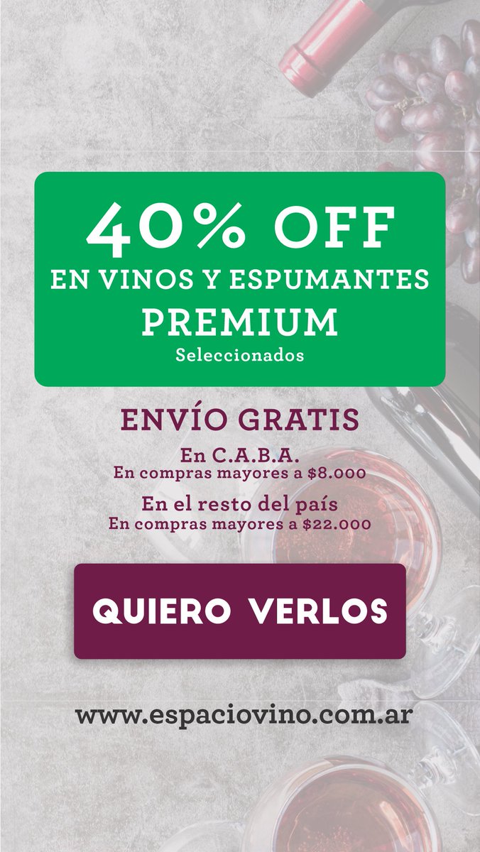 40% OFF 🍷
En vinos y espumantes premium seleccionados.

espaciovino.com.ar/landing/40-Off…