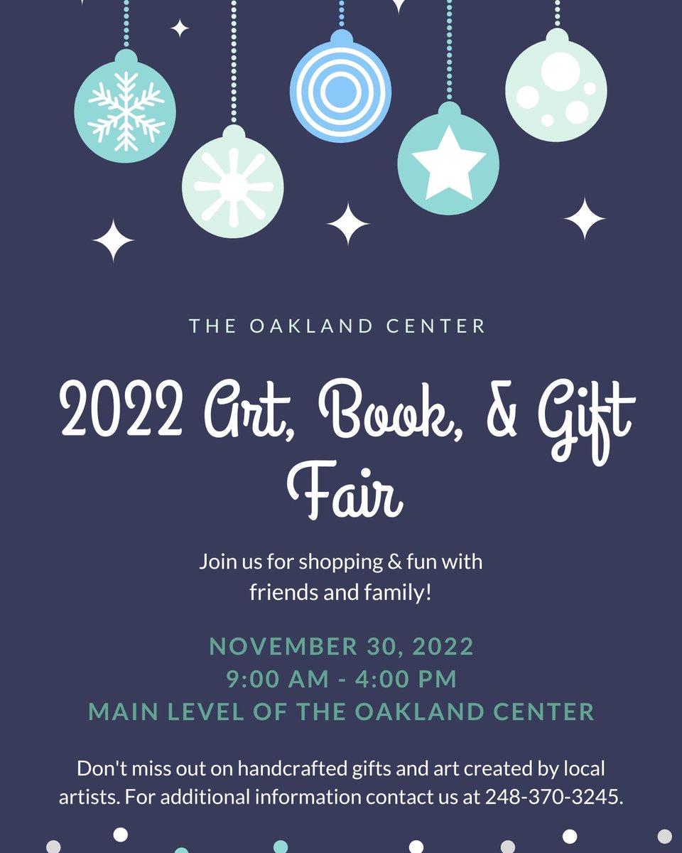 OUGrizzCard's tweet photo. ✨Save the date✨

The Art, Book and Gift fair is back this year! 🎨📚

Get a jump start on your holiday shopping! Browse hand-crafted art and gifts from local vendors this Wednesday, November 30th from 9 am - 4 pm in the Oakland Center! 🎁 https://t.co/mXjLBbDtxr