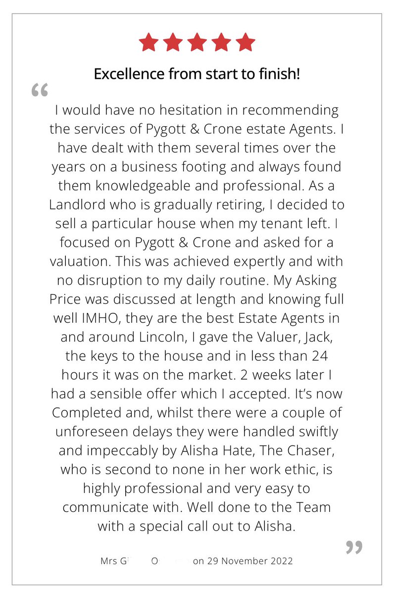 This is an outstanding review of our <a href="/PygottandCrone/">Pygott & Crone</a> team which clearly explains the efforts we go to for clients.