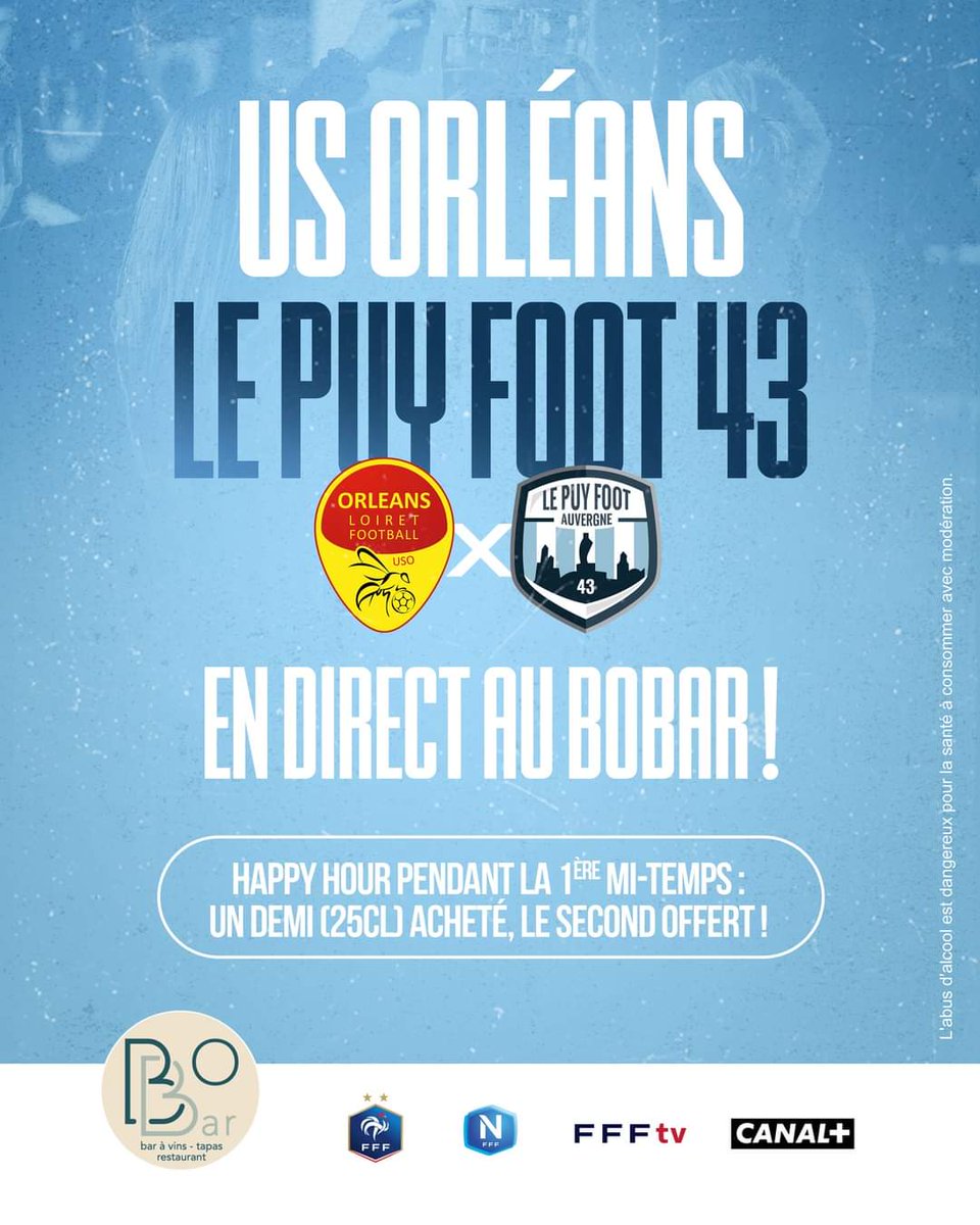 lepuyenvelayfc's tweet photo. Pour suivre entre supporters le match de nos ponots contre l'@US_Orleans ce vendredi à 19h30, rendez-vous au #BoBar !

𝗛𝗮𝗽𝗽𝘆 𝗵𝗼𝘂𝗿 toute la première mi-temps 🔔👌 https://t.co/p1FpYKWsXm