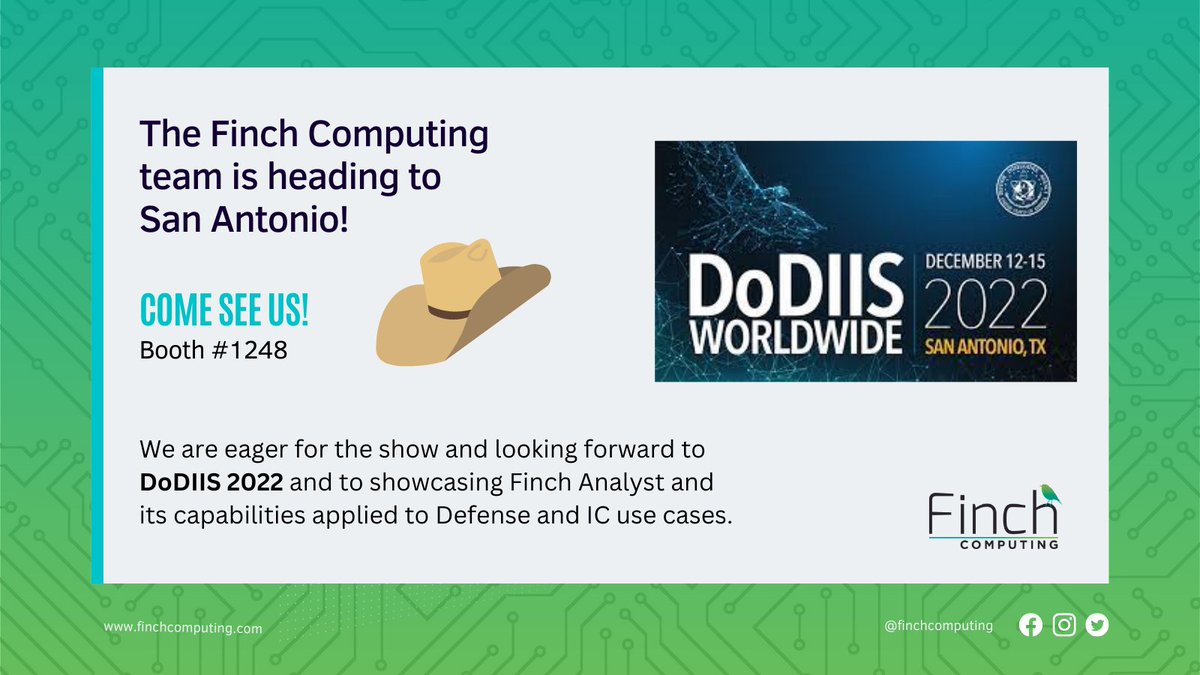 FinchComputing's tweet image. DoDIIS Worldwide is always a fantastic event! We're looking forward to sending our team and showcasing how our solutions enable critical missions across the DoD & IC communities #DoDIIS22 #DiscoverDIA