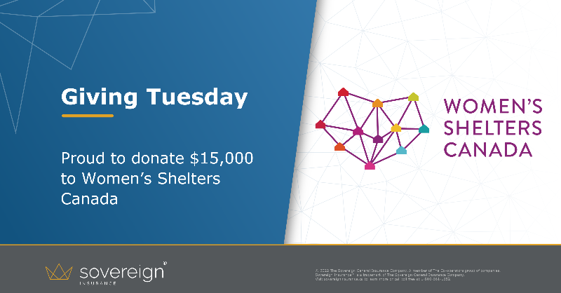 SovInsurance's tweet photo. This #GivingTuesday2022 Sovereign is donating $15,000 to Women's Shelters Canada - @endvawnetwork. By supporting #women, we contribute to the collective #resilience of our communities and foster more opportunities for #equality.