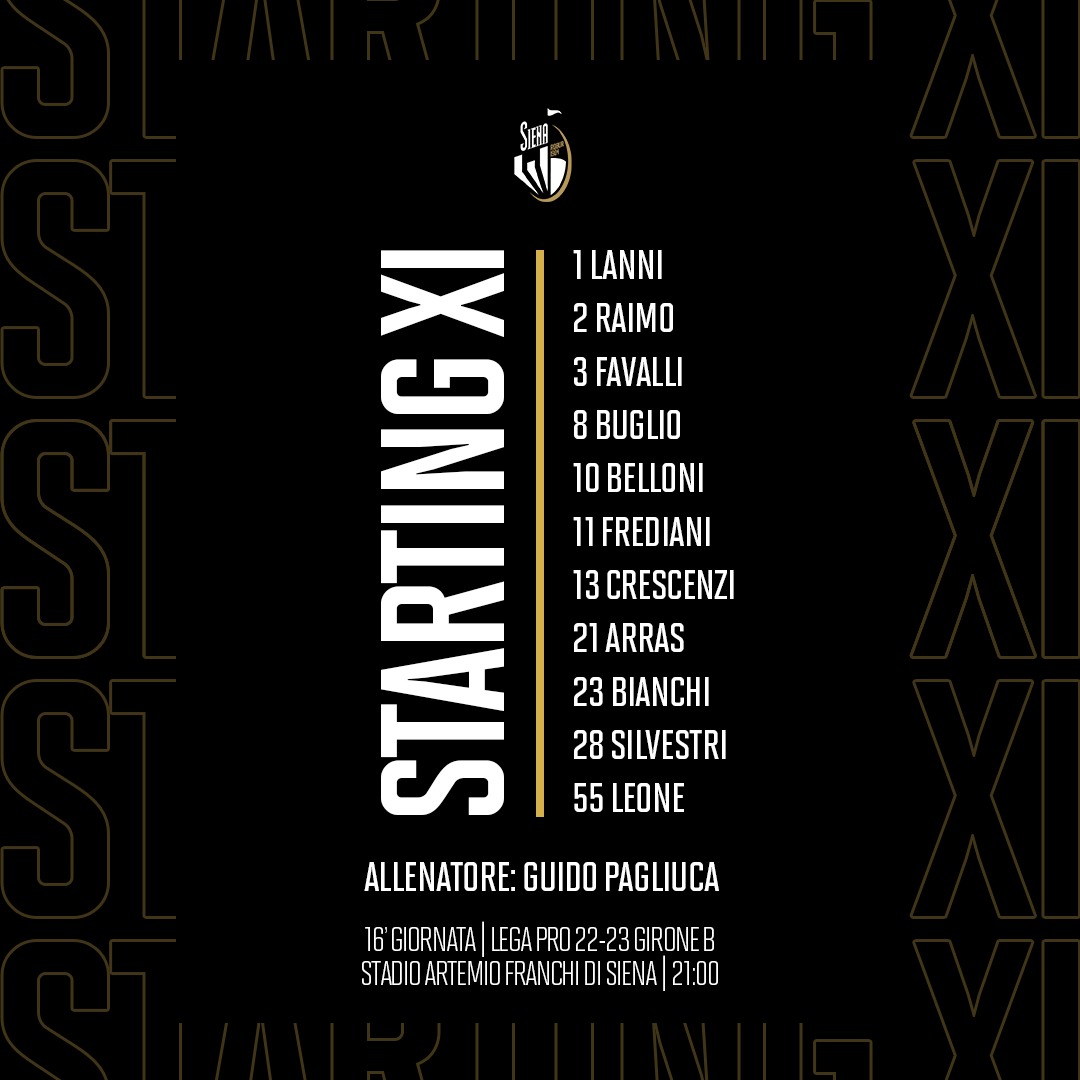 ACRSiena_1904's tweet photo. Pronti. Ecco la formazione titolare scelta da mister Pagliuca per la sfida contro la Fermana. Forza bianconeri 💪💪💪
#savanzalundicidelsiena #sienafermana #sienabianconera #forzasiena #forzarobur #siena https://t.co/yhSGFCvEUF
