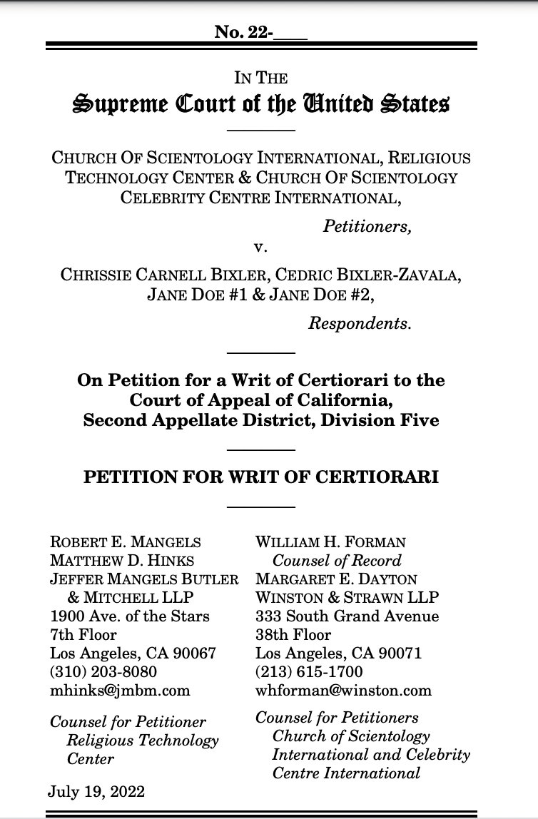 One thing casual observers of the Danny Masterson case may not realize: The lawsuit from his accusers went all the way to the U.S. Supreme Court, or at least it tried to. SCOTUS rejected a writ petition on Oct. 3 related to the the church’s arbitration requirements.