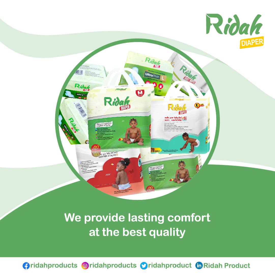 At Ridah our products are manufactured with you in mind! 

#ridahdiapers #ridahbabywipes #ridahpads #nigerianbrand #exploremore #lagosnigeria