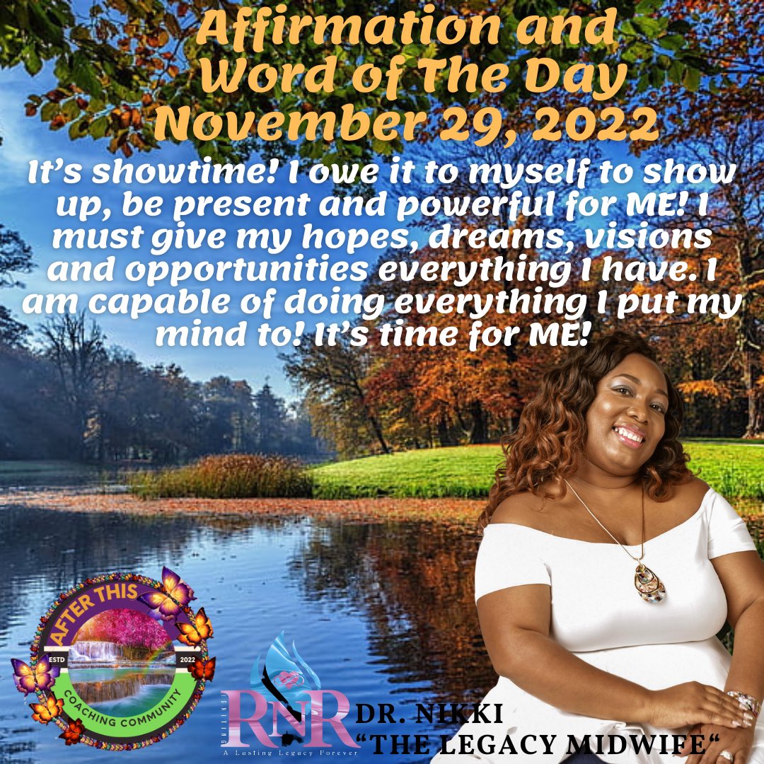 Check out The After This Coaching Community’s Affirmation and Word of the Day! 
How are you showing up for yourself today? 
#personalgrowth #freetobeme #rnrlegacy #afterthiscoachingcommunity #Healing #Igniting #Birthing #timeforyou #TheLegacyMidWife