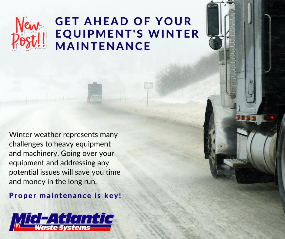 MAWasteSystems's tweet photo. Winter weather represents many challenges to heavy equipment and machinery. Low temperatures, strong winds, precipitation, and snow can stand in the way of business. 

Here are our top 9 tips for getting ahead of your equipment's winter maintenance - https://t.co/lygwLfSlVm https://t.co/arspOmwumG